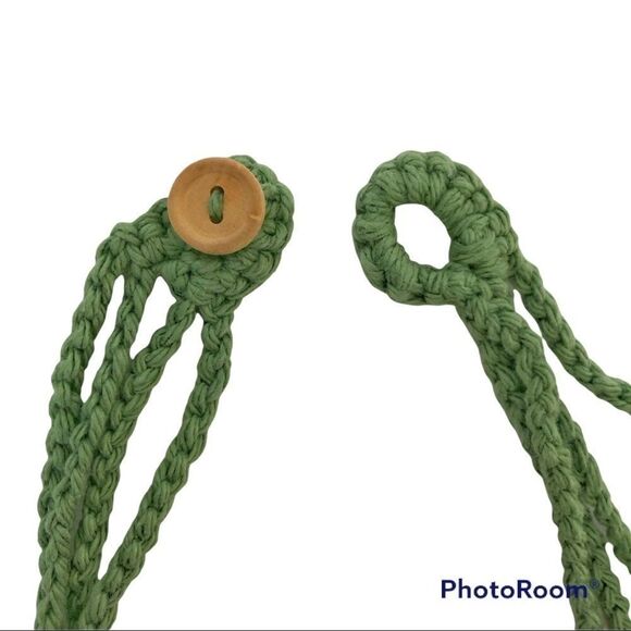 Hand Crafted Crochet Boho Bead Necklace Green Gray Beads Wood Button Pearlcore - Picture 5 of 9